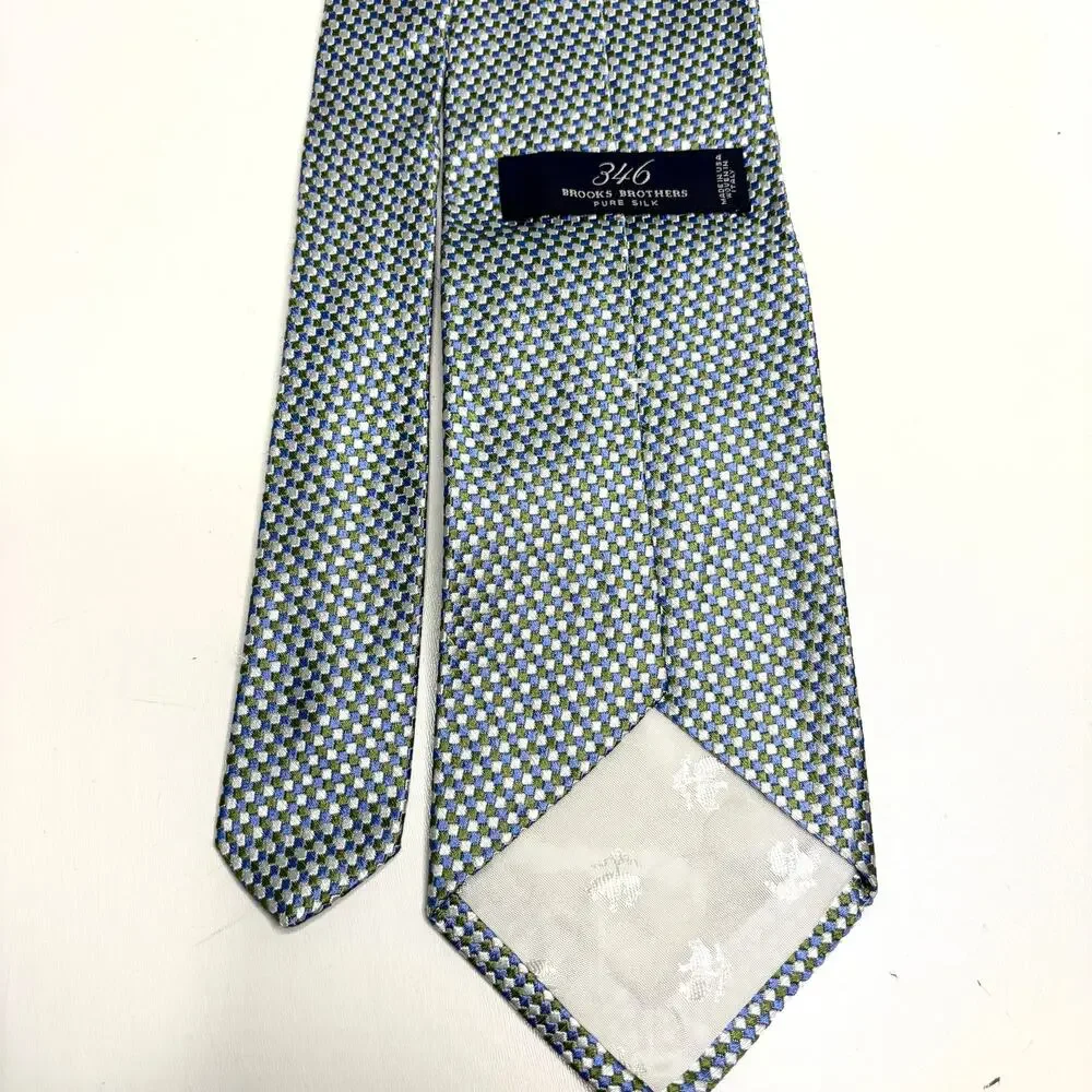 Brooks Brothers 346 Blue, Green, White Square Grid Tie